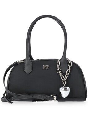 Madden NYC Black Satchel Crossbody Bag Heart Charm Silver Hardware NWT.